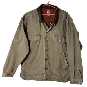 VTG 90s Marlboro Gear Mens XL Canvas Ranch Jacket Leather Collar Plaid Lined
